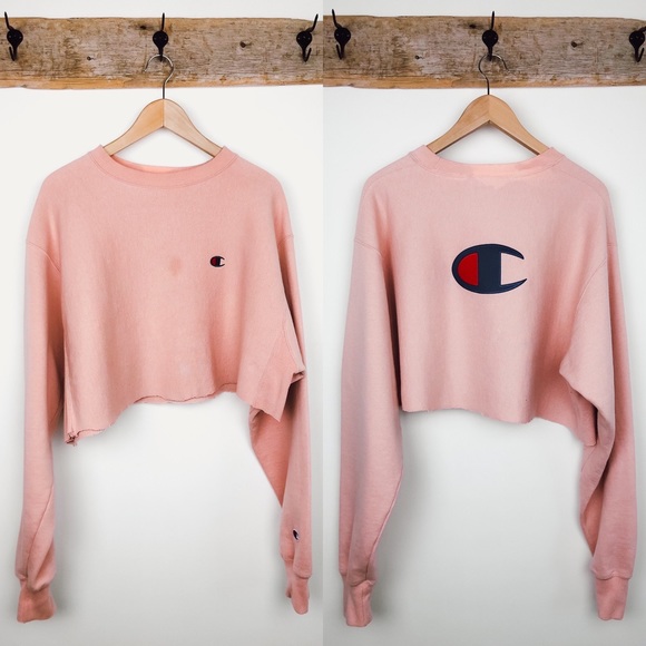 Champion Tops - Champion Light Pink Cropped Logo Sweatshirt Large